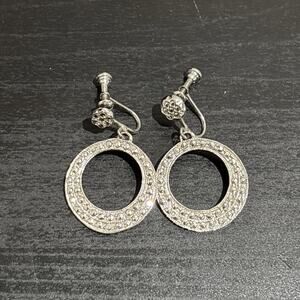 Vintage Brandt Sterling Silver & Marcasite Open Circle Earrings Screw Back